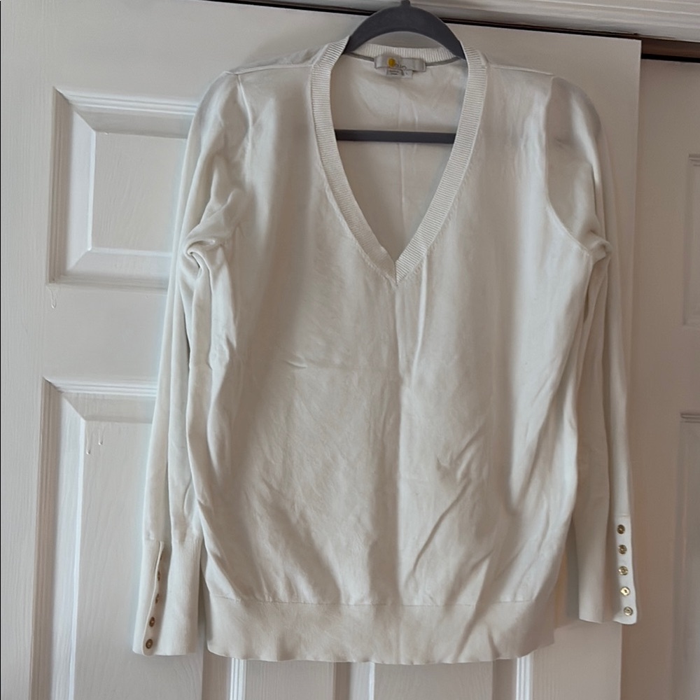 Boden Cream V-Neck Sweater